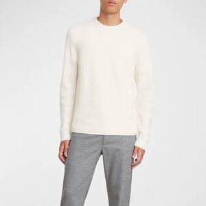Vince Men’s Raglan Ribbed Crew Pullover Sweater Thick Knit Wool Cashmere Cream